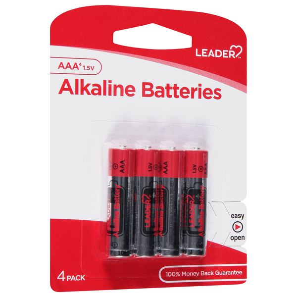 Image for Leader Batteries, Alkaline, AAA, 1.5V, 4 Pack, 4ea from Harmon's Drug Store