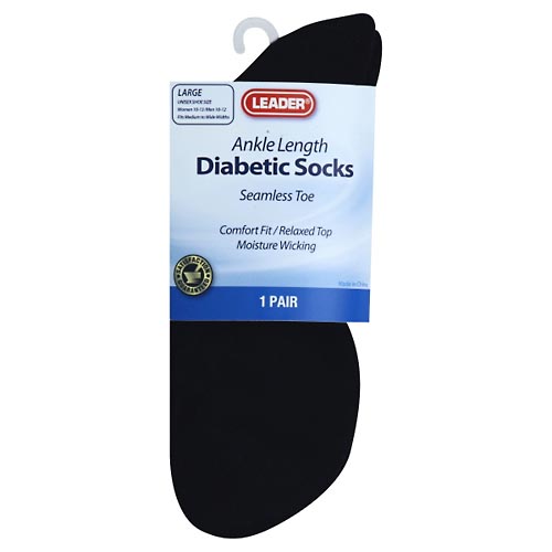 Image for Leader Diabetic Socks, Ankle Length, Large,1pr from Harmon's Drug Store