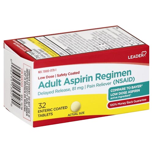 Image for Leader Aspirin Regimen, Adult, Enteric Coated Tablets,32ea from Harmon's Drug Store