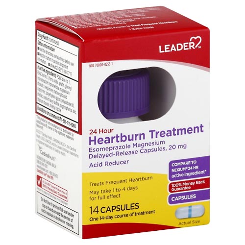 Image for Leader Heartburn Treatment, 24 Hour, Capsules,14ea from Harmon's Drug Store