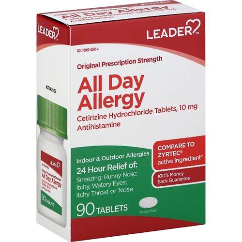 Image for Leader All Day Allergy Relief, 24 Hr,Original, Tablet,90ea from Harmon's Drug Store