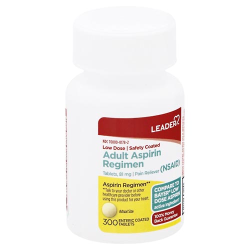 Image for Leader Aspirin Regimen, 81 mg, Enteric Coated Tablets, Adult,300ea from Harmon's Drug Store