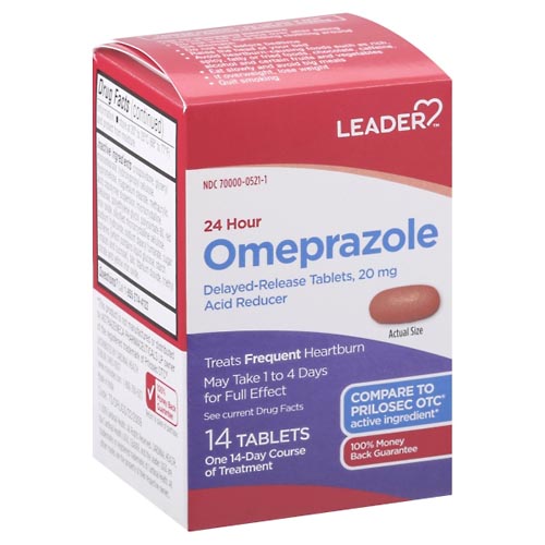 Image for Leader Omeprazole, 24 Hour, 20 mg, Delayed-Release Tablets,14ea from Harmon's Drug Store