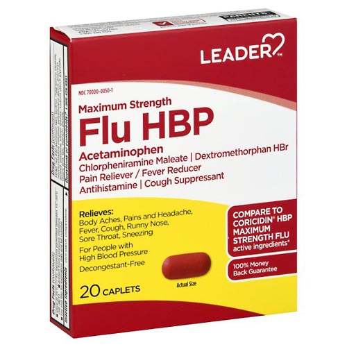 Image for Leader Flu HBP, Maximum Strength, Caplets,20ea from Harmon's Drug Store