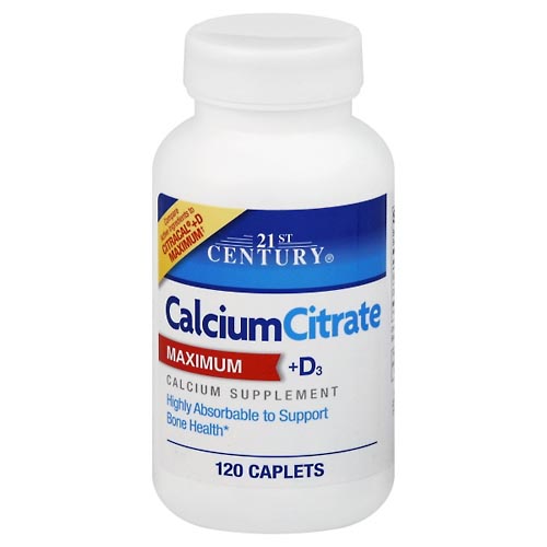 Image for 21st Century Calcium Citrate, Maximum, + D3, Caplets,120ea from Harmon's Drug Store