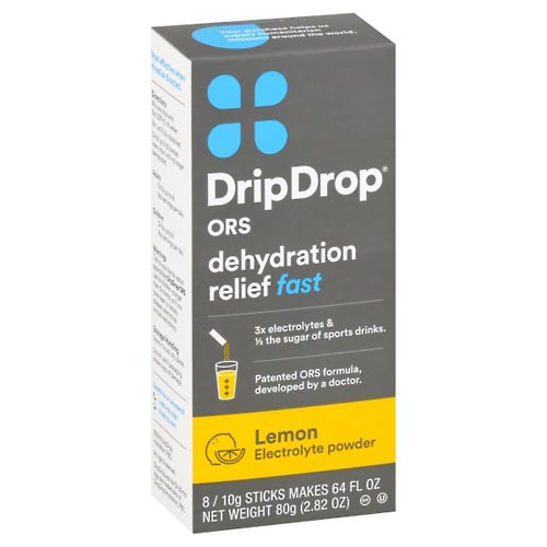 Image for Dripdrop Electrolyte Powder, Lemon, Dehydration Relief, Fast,8ea from Harmon's Drug Store