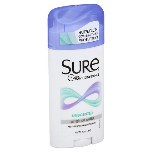 Image for Sure Anti-Perspirant & Deodorant, Original Solid, Unscented,2.7oz from Harmon's Drug Store